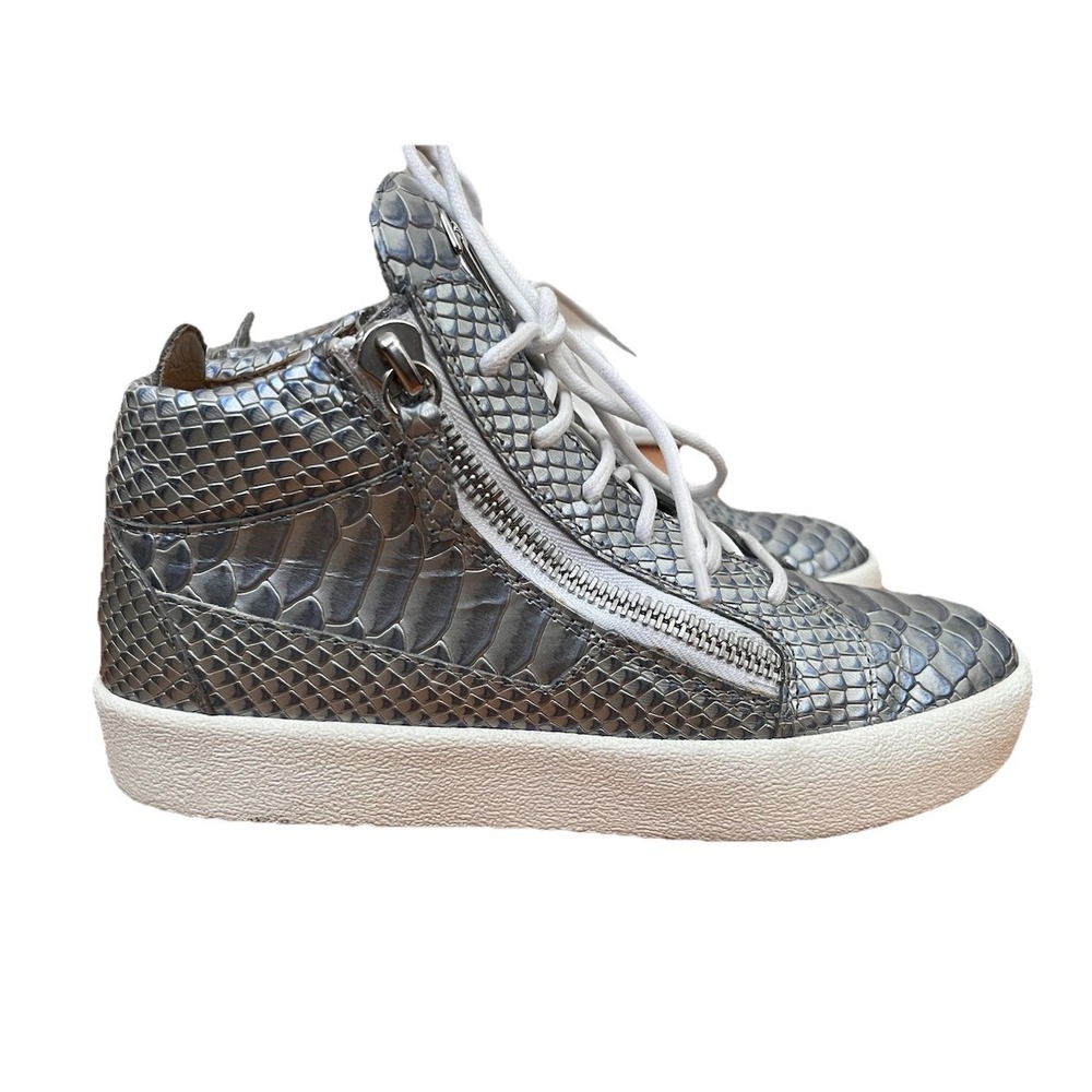 Giuseppe Zanotti Snake Embossed Sneakers Womens Size 37.5/7.5 Metallic Blue High